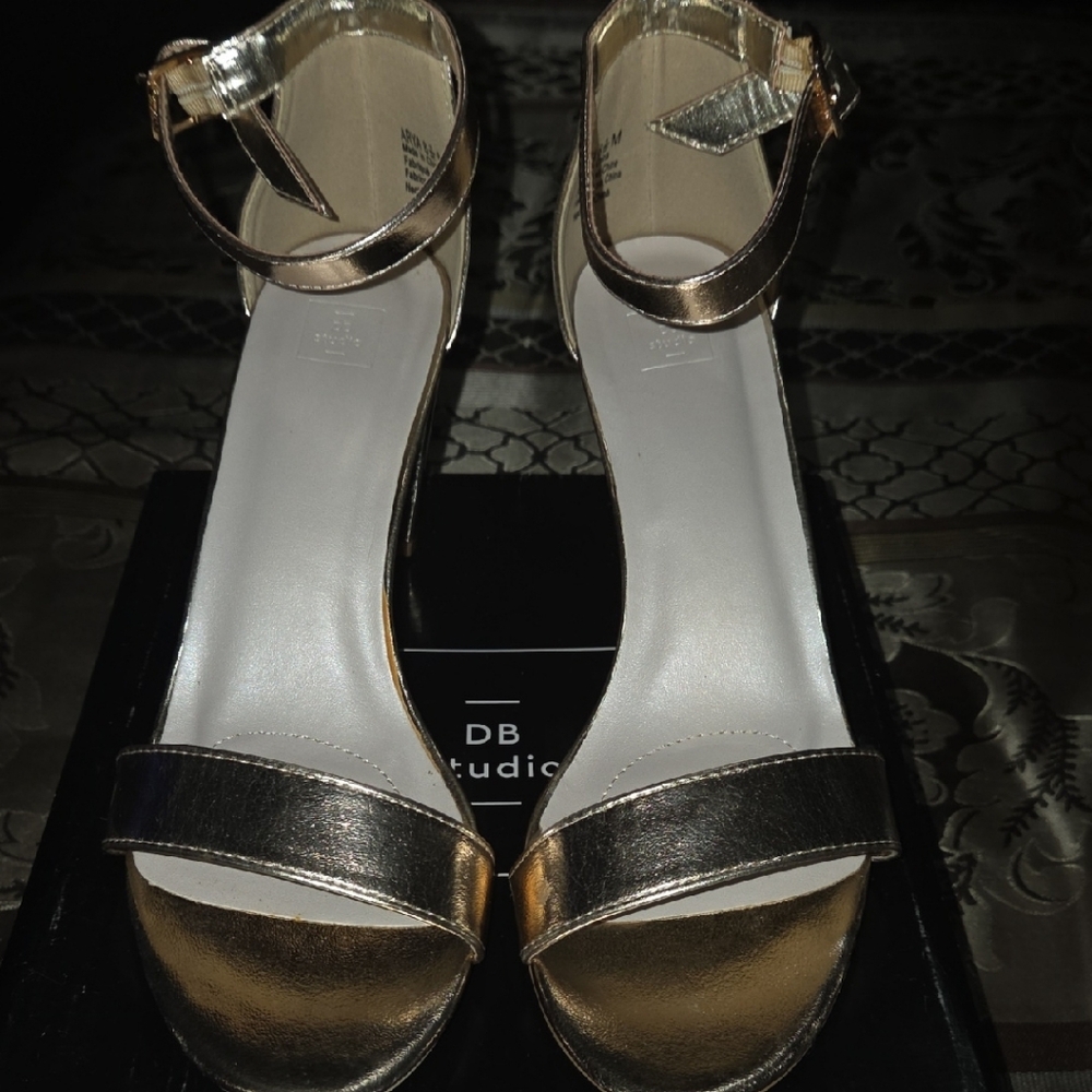 Gold Metallic Heels with Elegant Ankle Strap